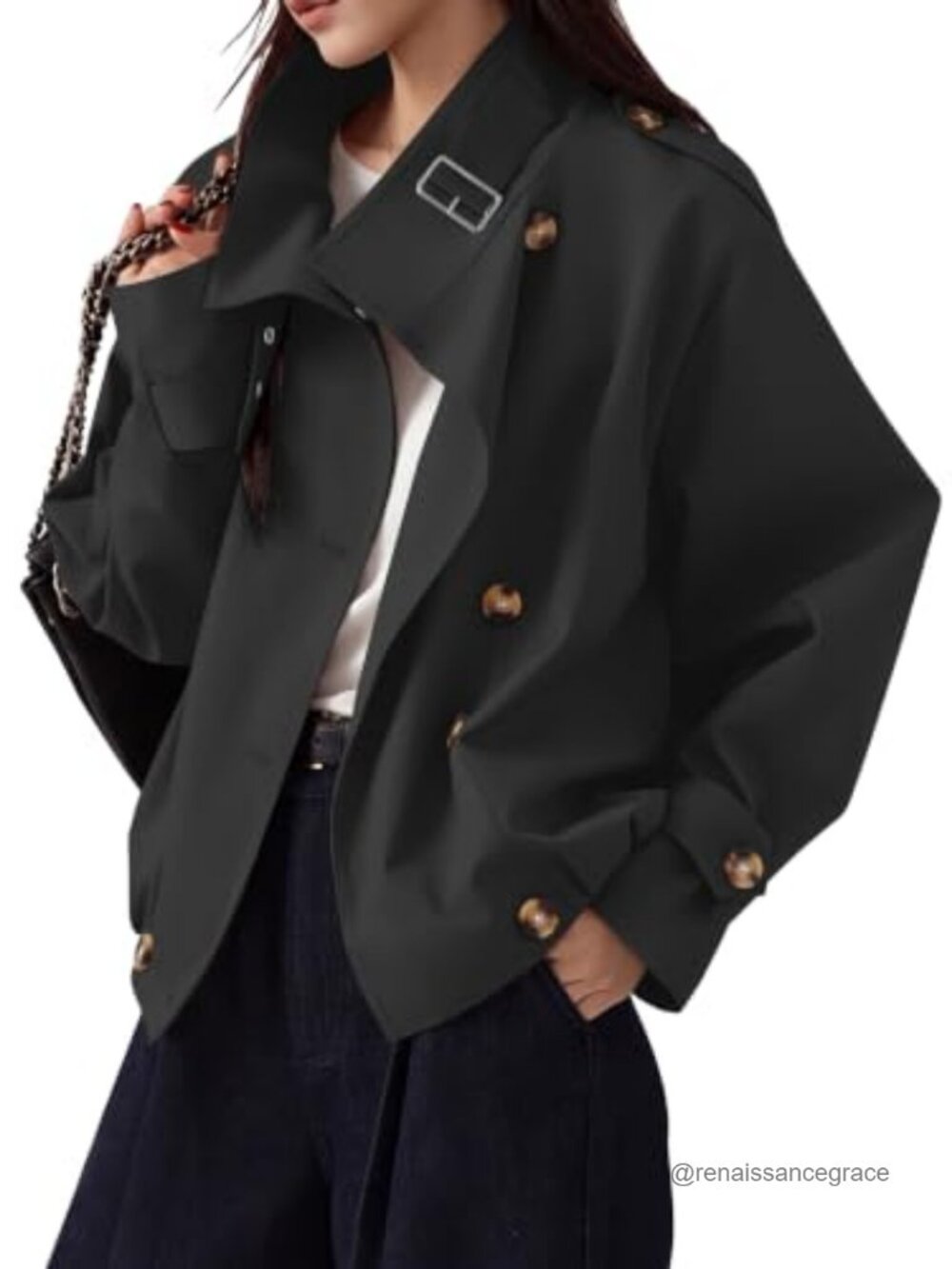 Cropped Trench Coat Vintage Button Jacket with Pockets Lightweight